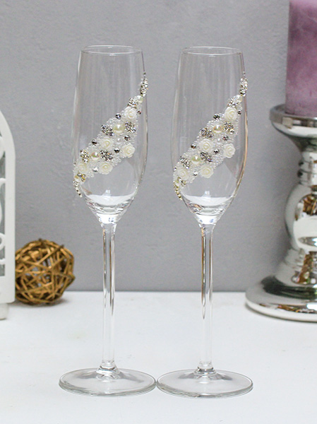 Свадебные бокалы фото, фотография бокалов для шампанского ручной работы со стразами